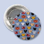 Cute Cat 1 Inch Round Button<br><div class="desc">Lots of cute little cats on a mid blue background. Ideal for crazy or sane cat people.  Original art by Nic Squirrell.</div>