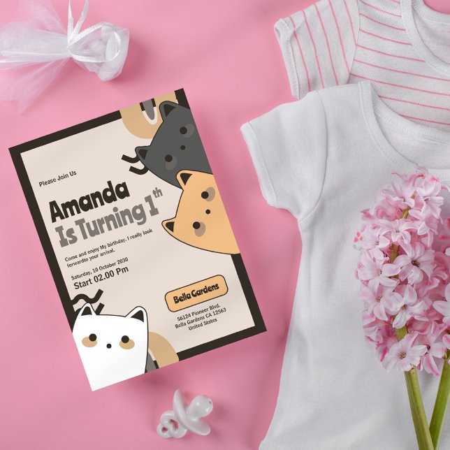 Cute Cat 1st Birthday Invitation (Creator Uploaded)