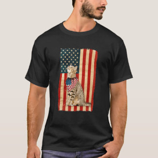Cute Cat 4th Of July Patriotic American Flag Vint T-Shirt