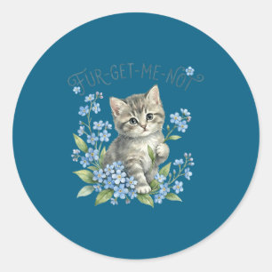 Cute cat &amp; flowers fur-get-me-not gift women classic round sticker
