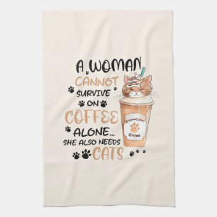Cute cat and a Cup of Coffee Kitchen Towel