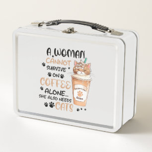 Cute cat and a Cup of Coffee Metal Lunch Box