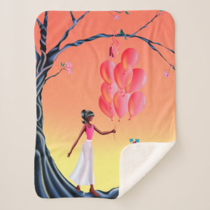 Cute Cat and ballerina at sunset Tree Sherpa Blanket