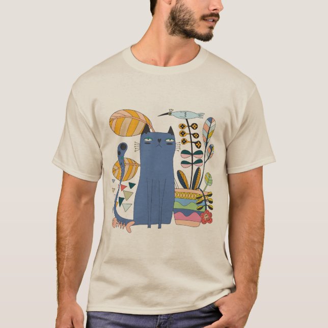 'cute cat and bird' T-Shirt (Front)
