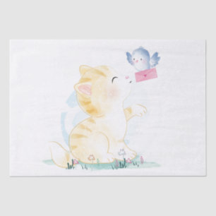 Cute Cat and Bird  Tissue Paper