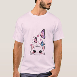 Cute Cat and Butterfly T-Shirt
