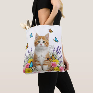 Cute Cat and Butterfly Tote Bag