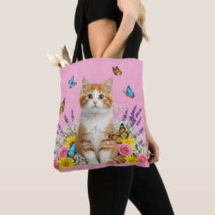 Cute Cat and Butterfly Tote Bag