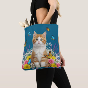 Cute Cat and Butterfly Tote Bag