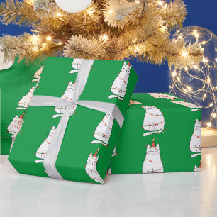 Cute Cat and Christmas Lights Wrapping Paper