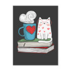 Cute Cat and Coffee Book Lover Literature Reading