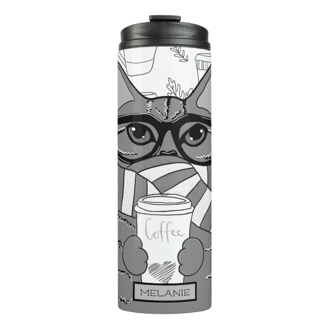 Cute Cat and Coffee Lover Personalised Thermal Tumbler (Front)
