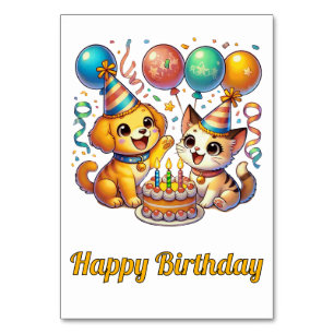 Cute Cat and Dog Birthday Party Table Number