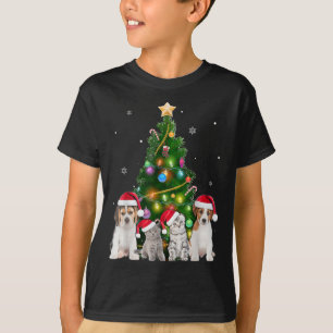 Cute Cat And Dog Christmas Tree Cat Lover Xmas Pet T-Shirt