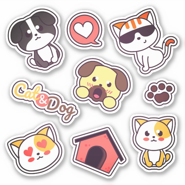 Cute Cat and Dog Fun Variety Sticker Pack (Front)