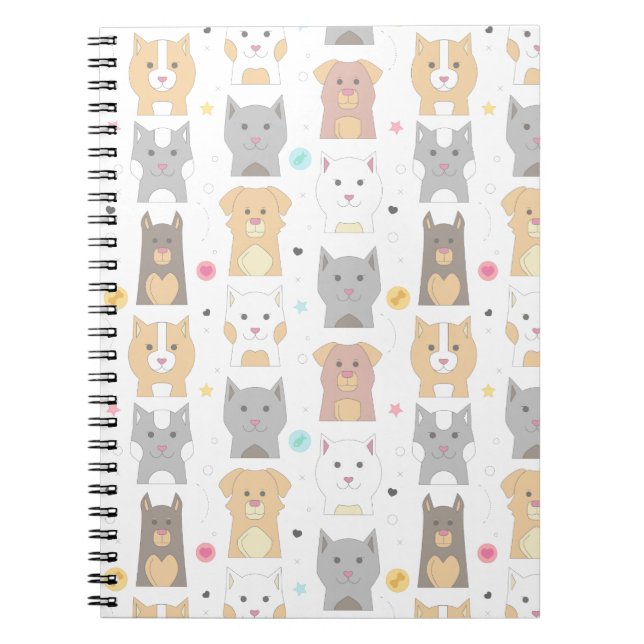 Cute Cat and Dog Pattern Notebook (Front)