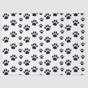 Cute Cat and Dog Pet Paw Prints Black White Tissue Paper