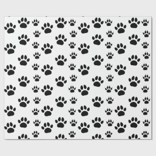 Cute Cat and Dog Pet Paw Prints Black White Wrapping Paper