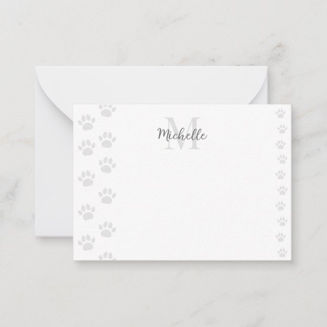 Cute Cat and Dog Pet Paw Prints Monogram Card (Front)