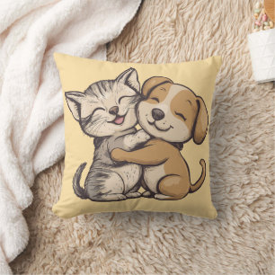 Cute cat and dog puppie best friends throw pillow