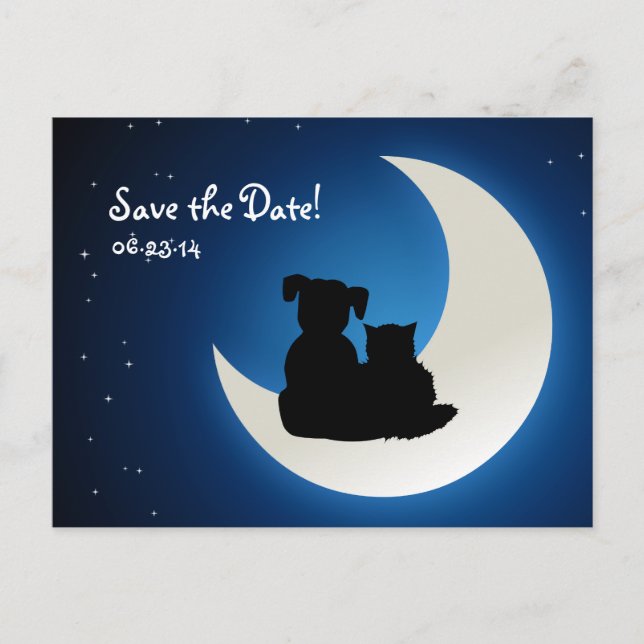 Cute Cat and Dog - Save the Date postcard (Front)