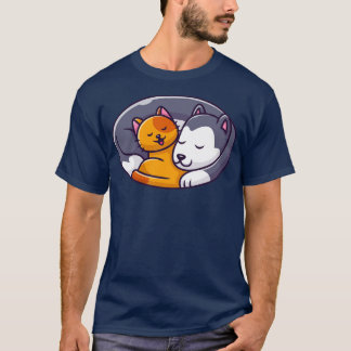 Cute Cat And Dog Sleeping Logo T-Shirt