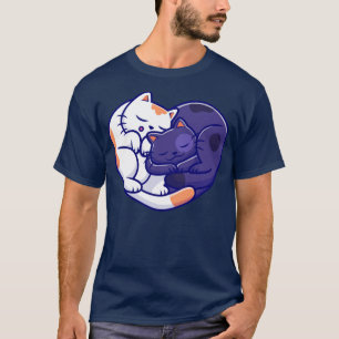 Cute Cat And Dog Sleeping Together Cartoon T-Shirt