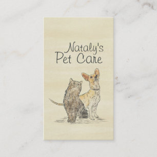 Cute Cat and Dog Watercolor Illustration Business Card