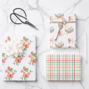 Cute Cat and Eggs Easter Spring  Wrapping Paper Sheet