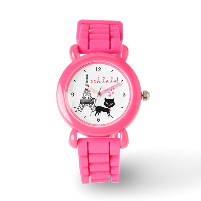 Cute Cat and Eiffel Tower Paris, France Ooh La La Watch (Front)