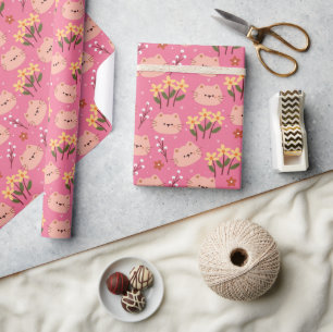 Cute Cat and Flowers Wrapping Paper