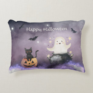 Cute Cat and Ghost Halloween Accent Pillow