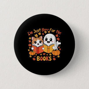 Cute Cat And Ghost Reading Halloween Books Scene  2 Inch Round Button