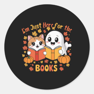 Cute Cat And Ghost Reading Halloween Books Scene Classic Round Sticker