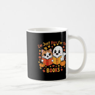 Cute Cat And Ghost Reading Halloween Books Scene  Coffee Mug