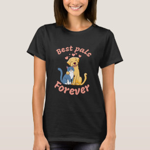 Cute Cat and Happy Dog. Best pals forever. Funny T-Shirt