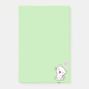 Cute Cat and Heart on Light Green Post-it Notes