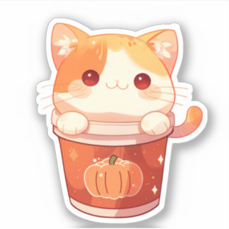 Cute Cat and Hot Pumpkin Spice Latte Sticker