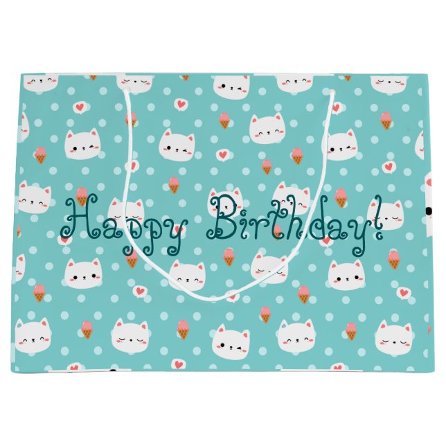 Cute Cat and Ice Cream Pattern Wrapping Paper Medi Large Gift Bag (Front)