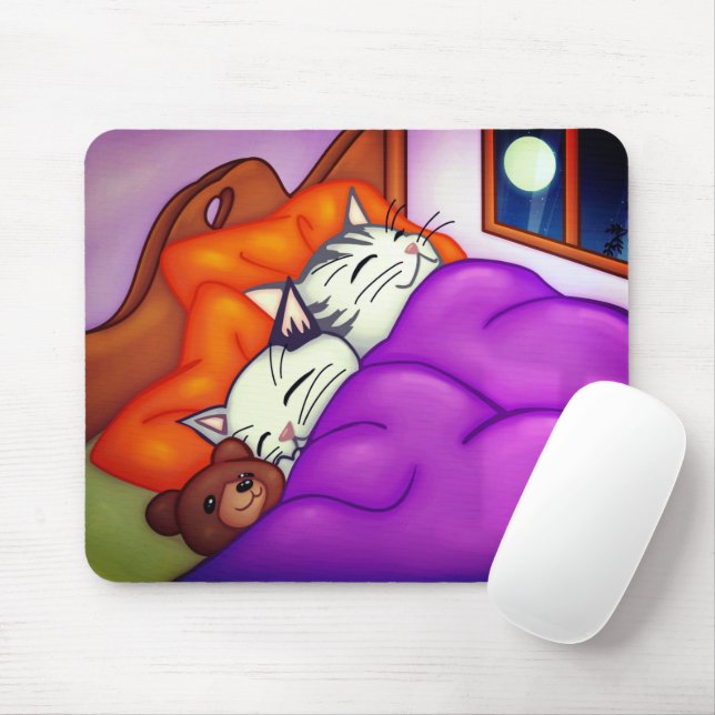 Cute Cat And Kitten And Teddy Bear Mouse Pad (With Mouse)