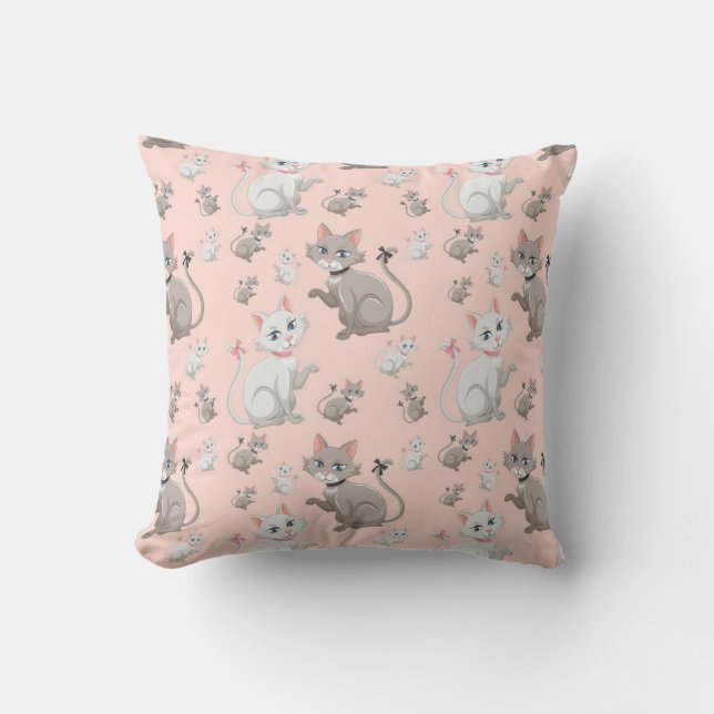 Cute Cat And Kitten Pattern Throw Pillow (Front)