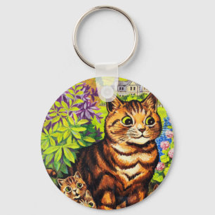 Cute cat and kittens drawing by Louis Wain Keychain