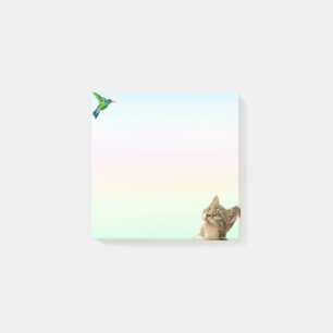 Cute Cat and Little Bird on Pastel Colour Post-it Notes