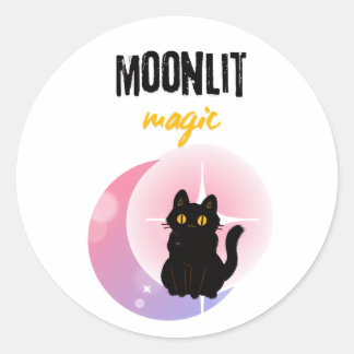 cute cat and moon  classic round sticker
