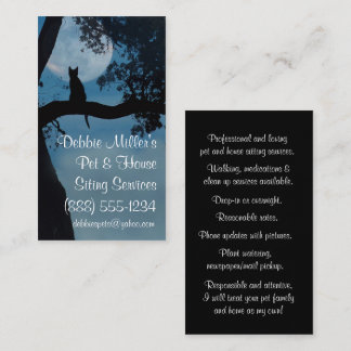 Cute Cat and Moon House and Pet Sitting Business Card