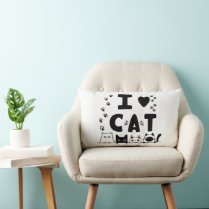 Cute Cat and Paw Print Home Decor Lumbar Pillow
