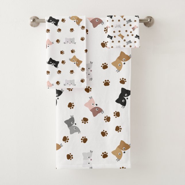 Cute cat and paws bath towel set (Insitu)