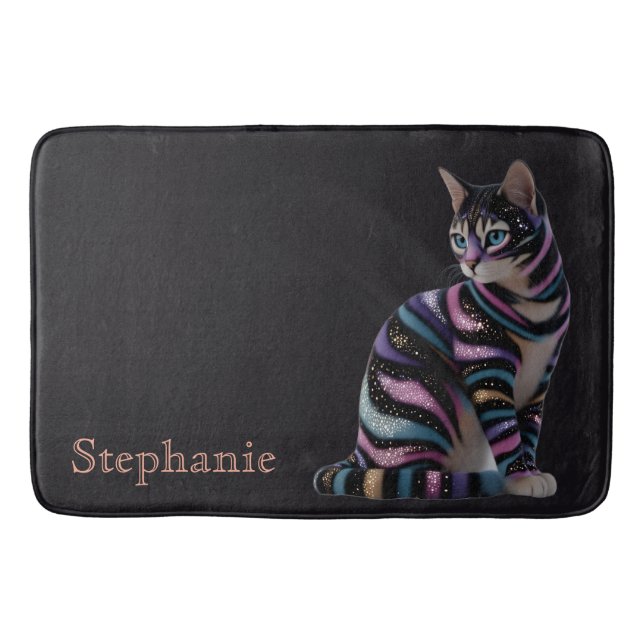 Cute Cat and Personalized Name Design Bath Mat (Front)