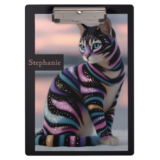 Cute Cat and Personalized Name Design Clipboard (Front)