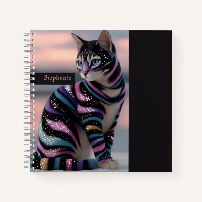 Cute Cat and Personalized Name Design Notebook (Front)